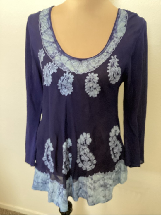 India Boutique Tops - India Boutique Navy Tunic with Light Blue Embroidered Trim